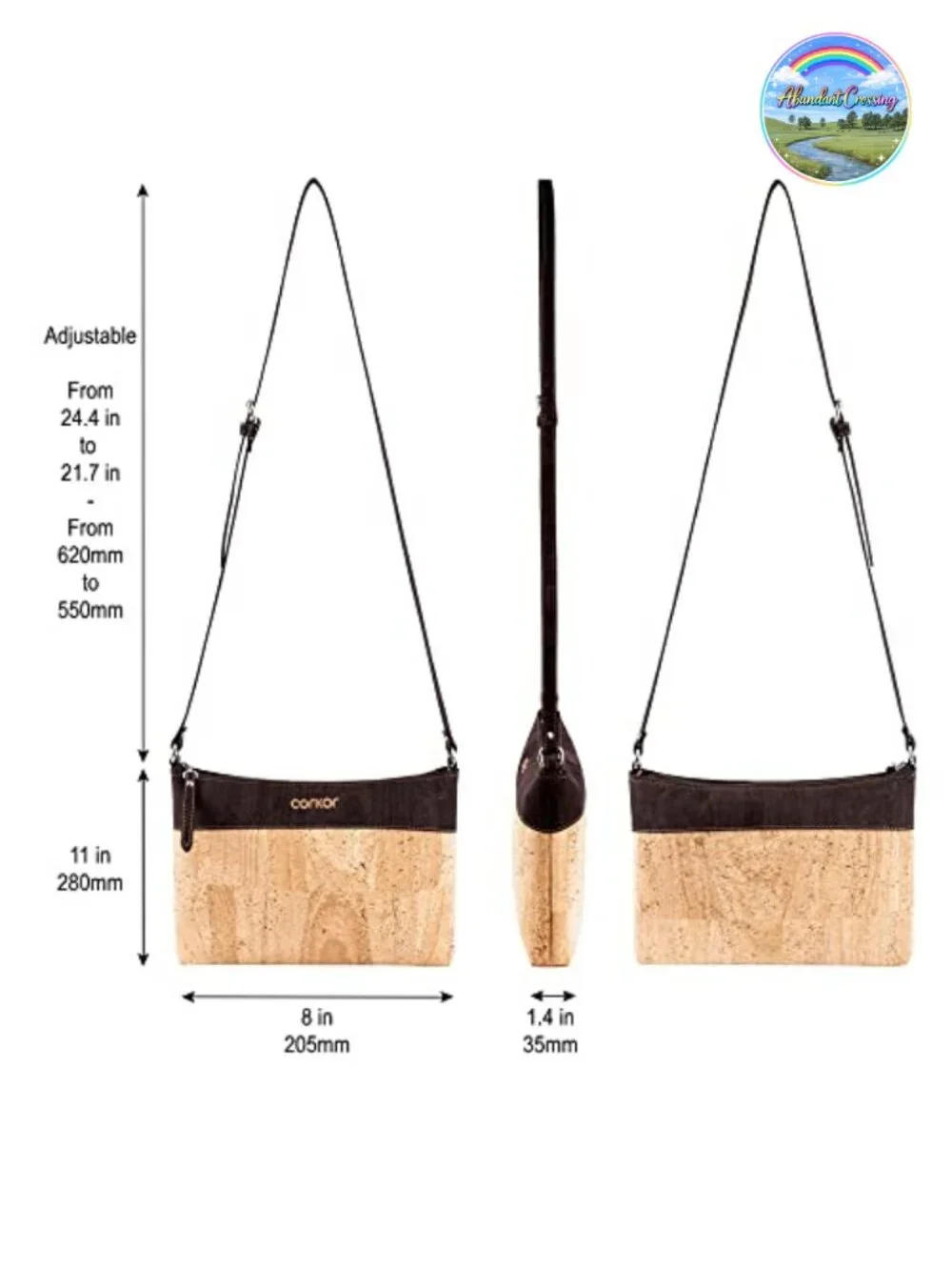 Vegan Cork Crossbody Bag Satchel Adjustable Strap